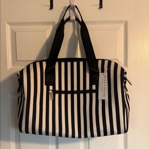 Alice + Olivia Black and White Striped Weekend  Bag